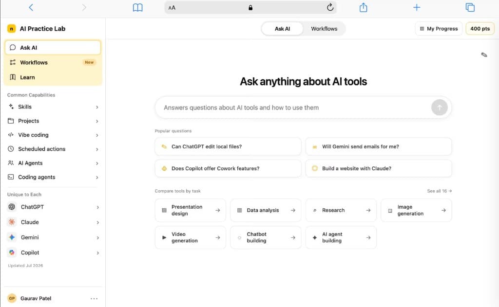 AI Practice Lab interface